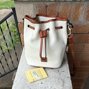 DOONEY & BOURKE Pebble Leather Ivory Small Drawstring Bucket Shoulder Bag Creamy